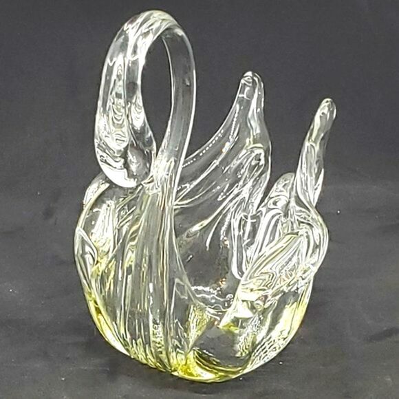 Chalet Glass Vintage Hand Blown Clear Yellow Textured Base Art Glass Swan Dish - Picture 10 of 12